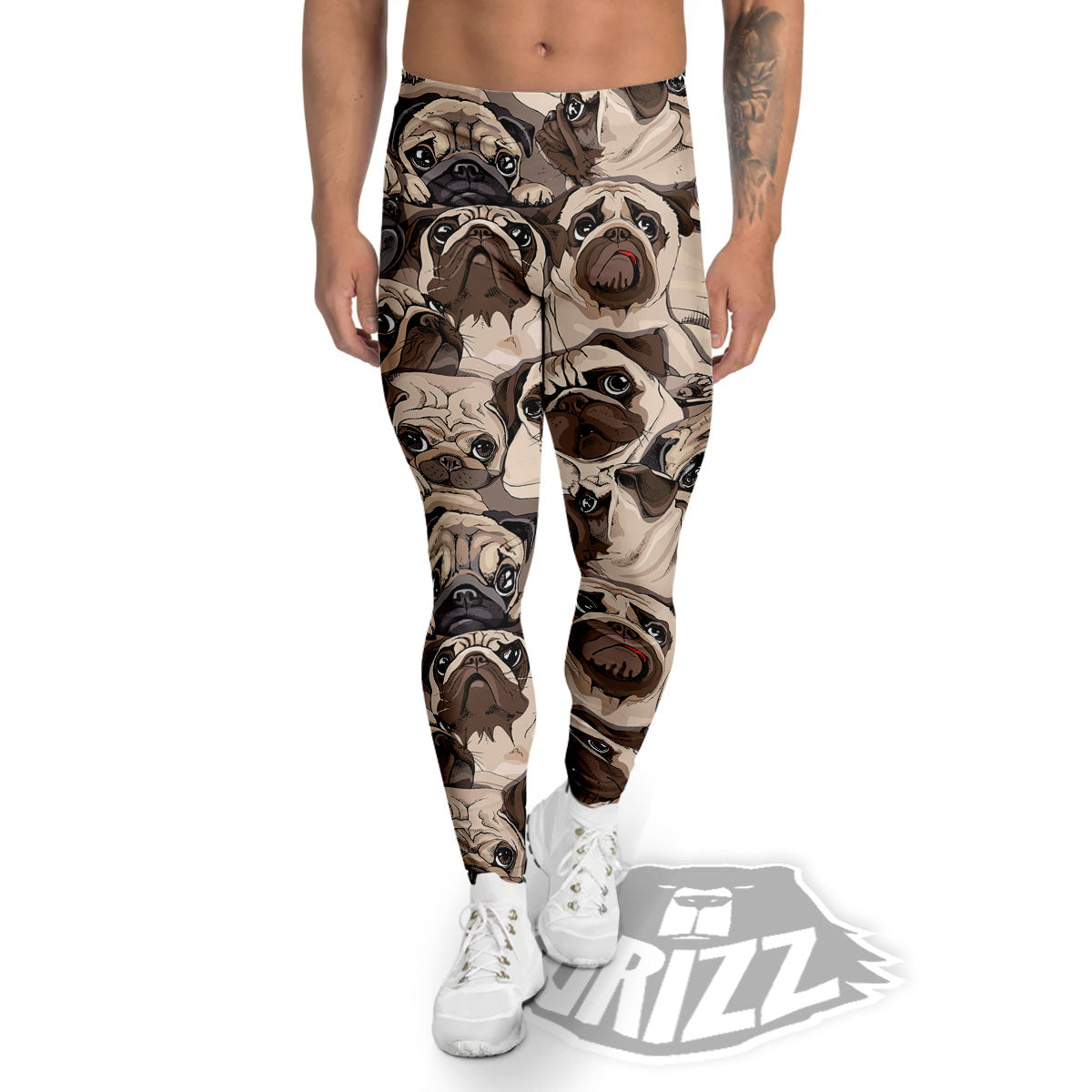 Portrait Pug Vintage Print Pattern Men's Leggings-grizzshop