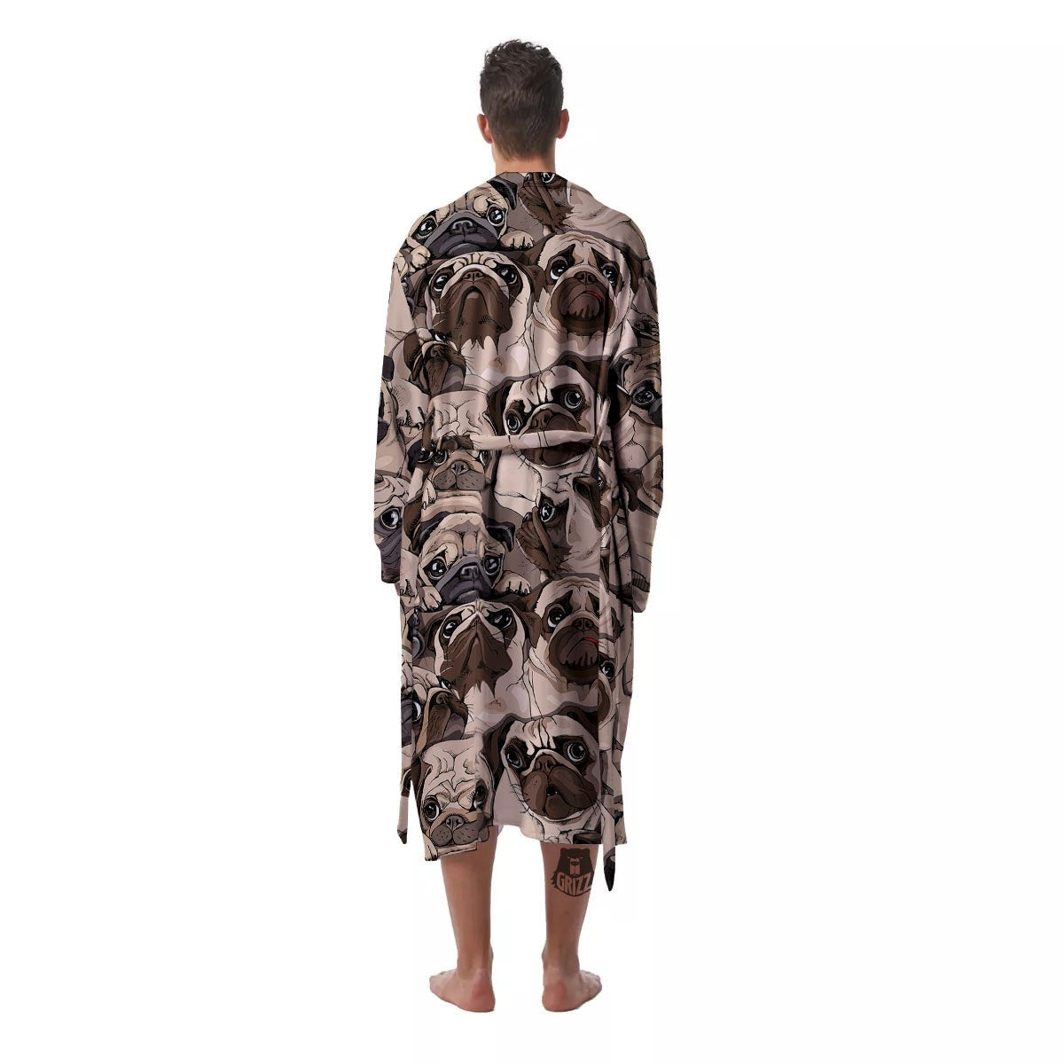 Portrait Pug Vintage Print Pattern Men's Robe-grizzshop