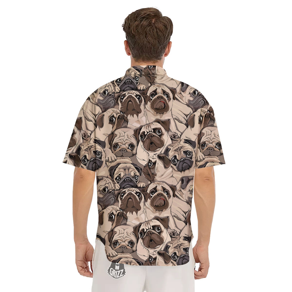 Portrait Pug Vintage Print Pattern Men's Short Sleeve Shirts-grizzshop