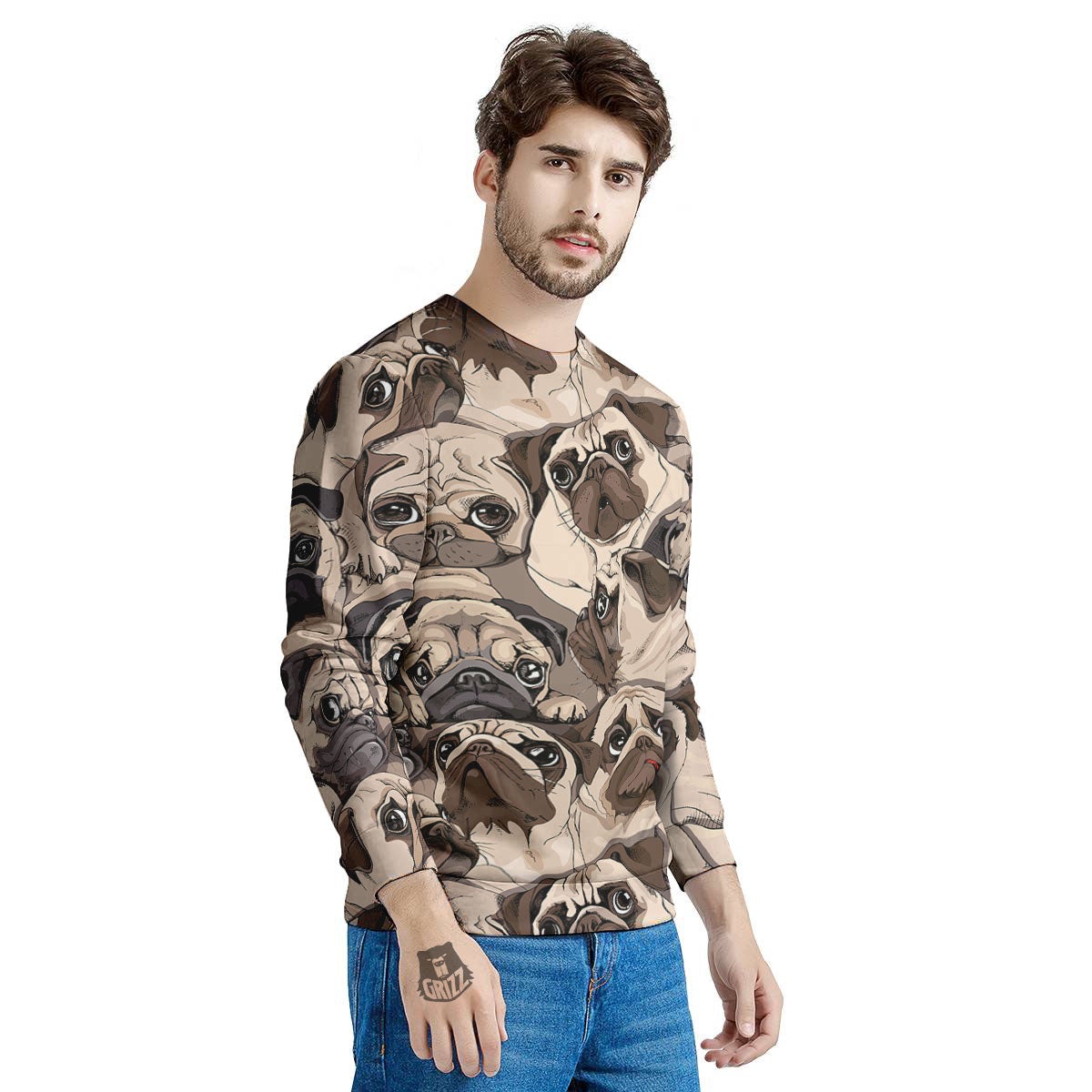 Portrait Pug Vintage Print Pattern Men's Sweatshirt-grizzshop