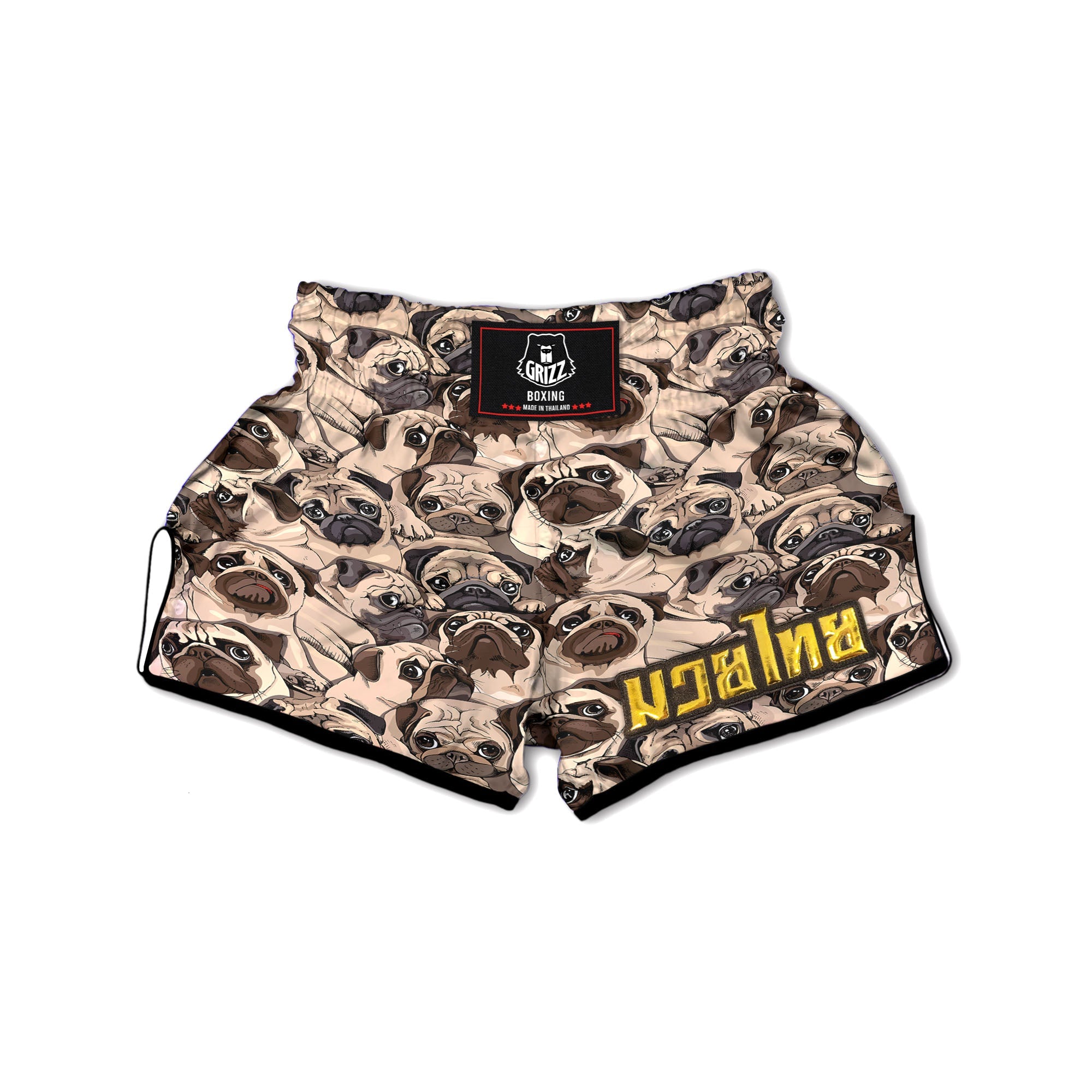 Portrait Pug Vintage Print Pattern Muay Thai Boxing Shorts-grizzshop