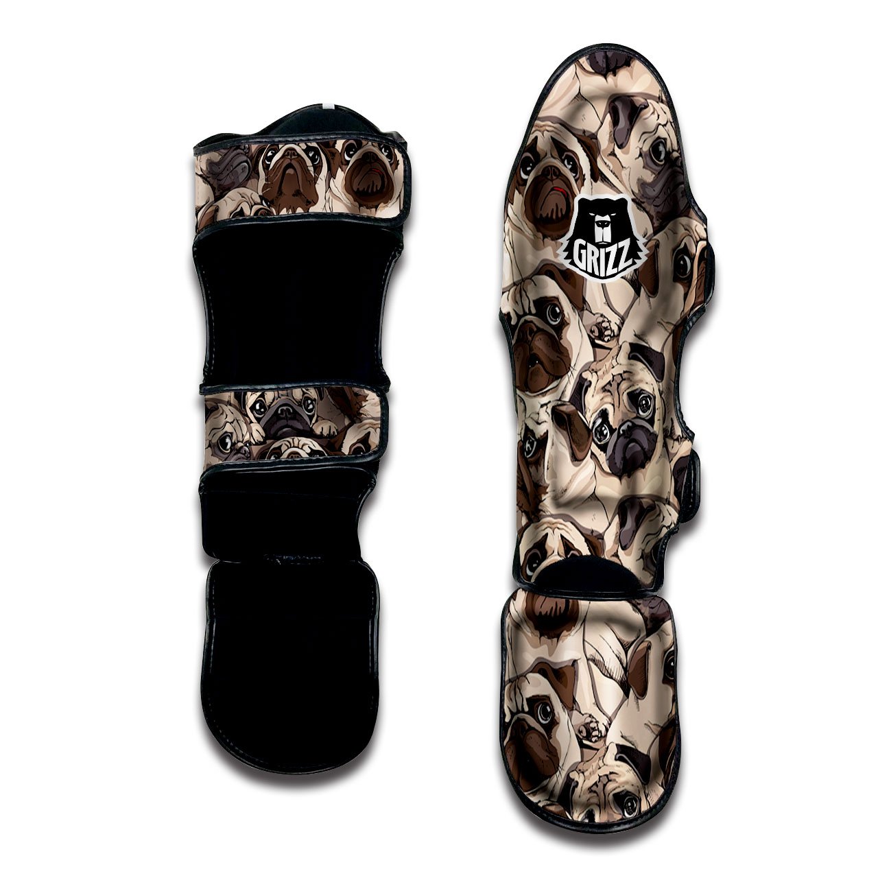 Portrait Pug Vintage Print Pattern Muay Thai Shin Guards-grizzshop