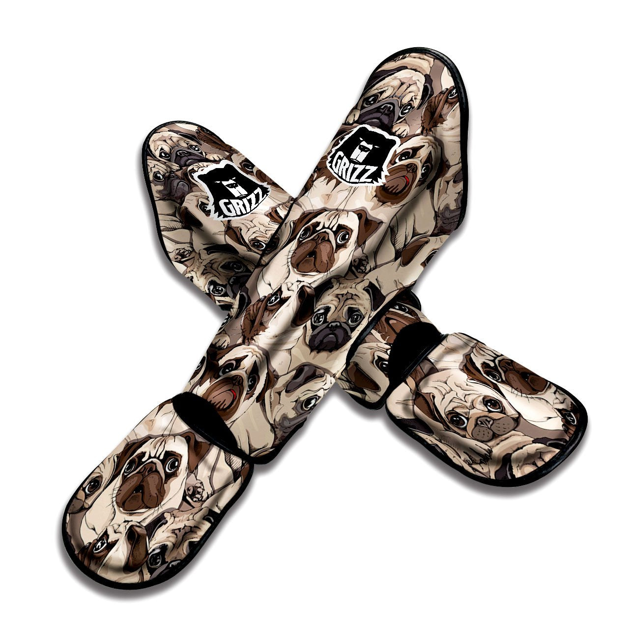 Portrait Pug Vintage Print Pattern Muay Thai Shin Guards-grizzshop