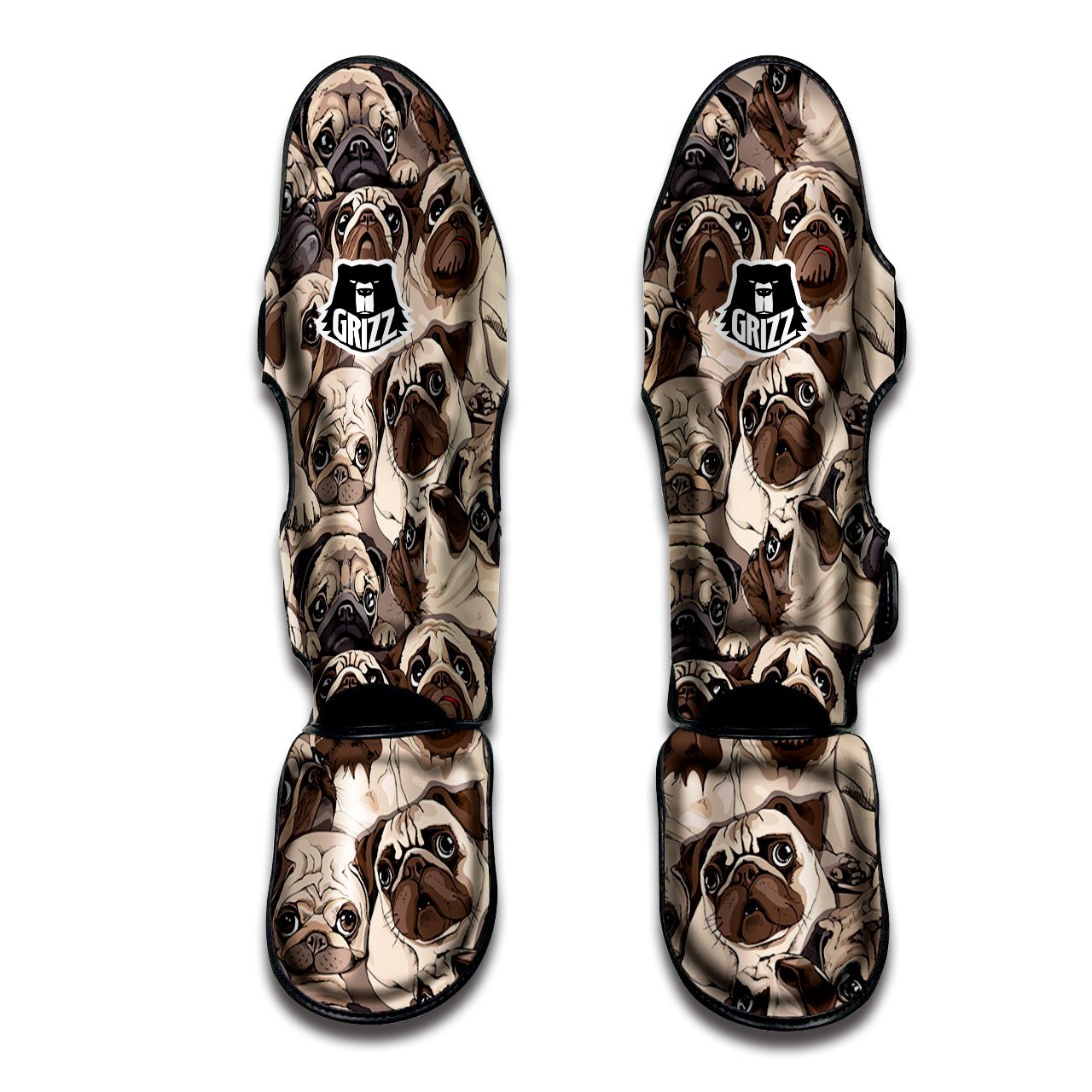 Portrait Pug Vintage Print Pattern Muay Thai Shin Guards-grizzshop