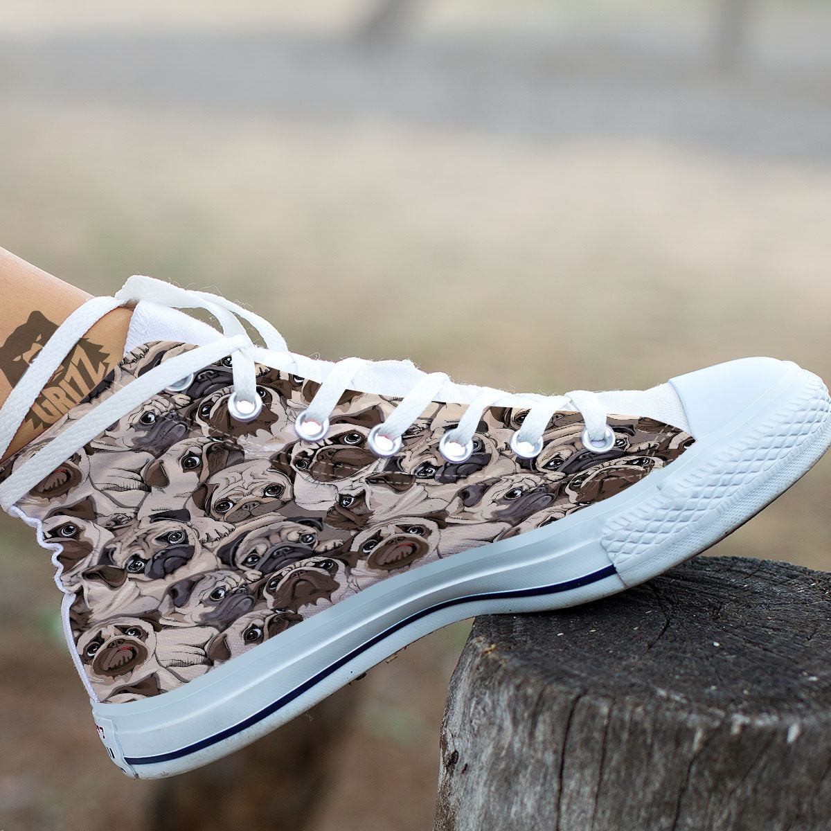 Portrait Pug Vintage Print Pattern White High Top Shoes-grizzshop