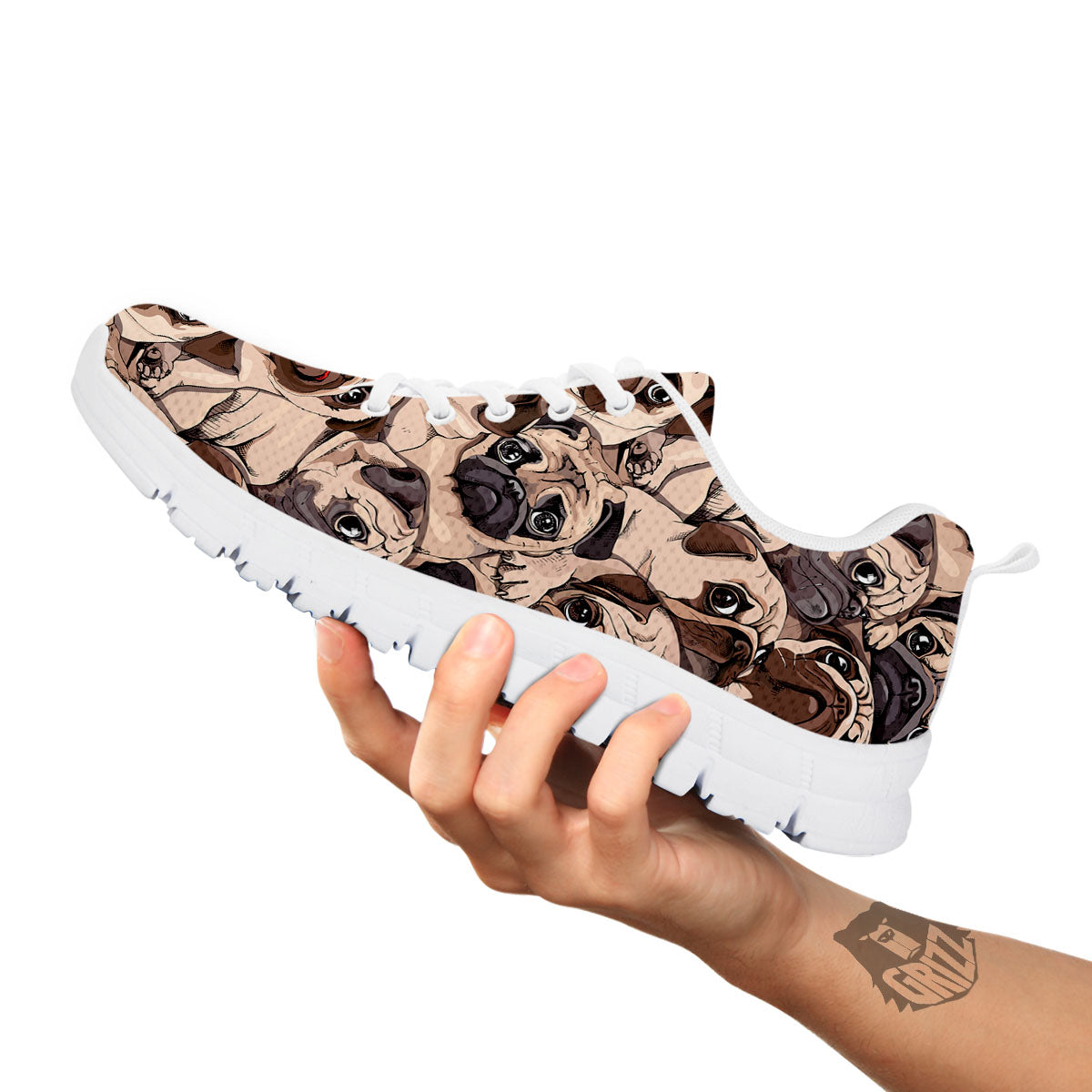 Portrait Pug Vintage Print Pattern White Sneaker-grizzshop