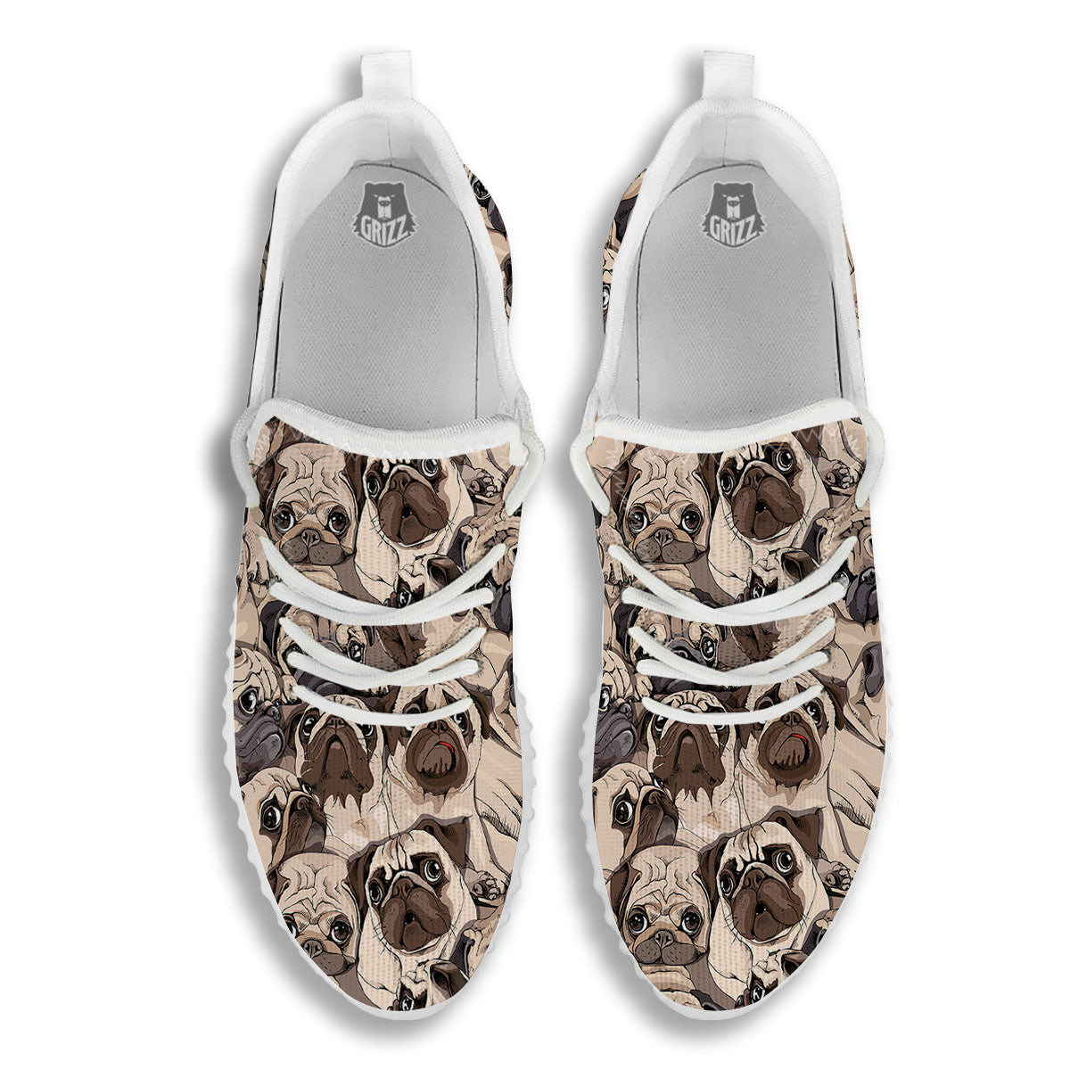 Portrait Pug Vintage Print Pattern White Walking Shoes-grizzshop