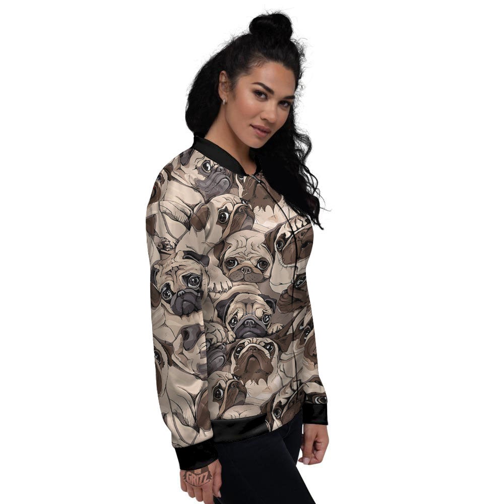 Portrait Pug Vintage Print Pattern Women's Bomber Jacket-grizzshop