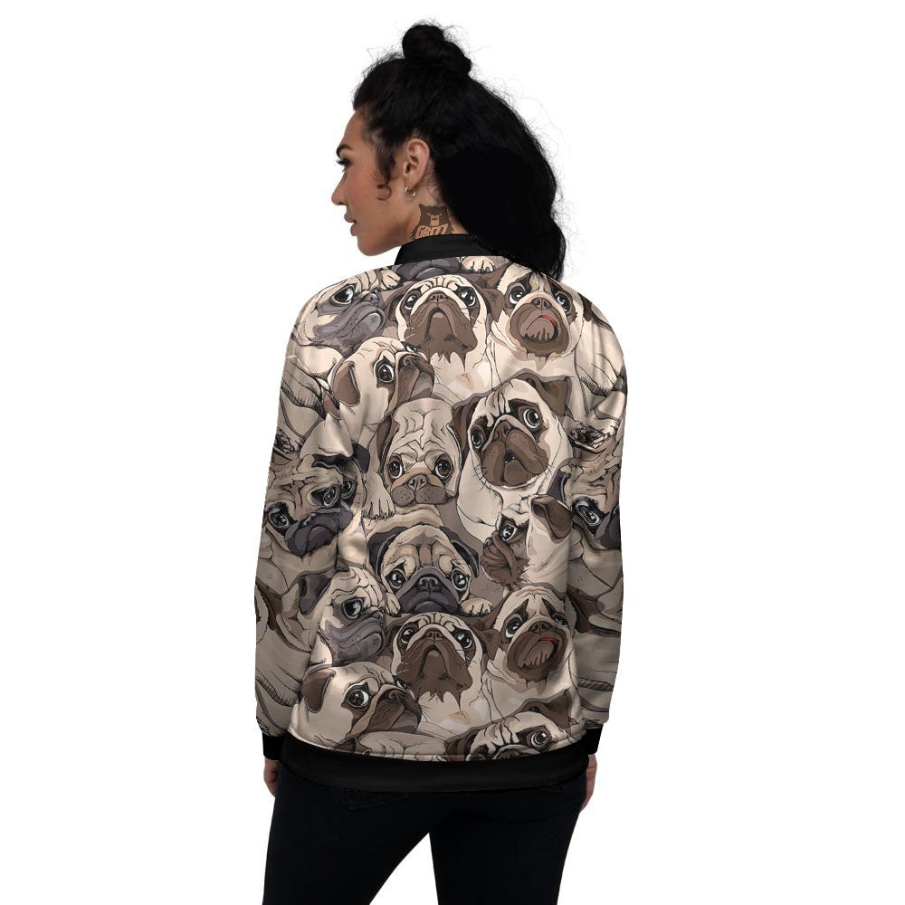 Portrait Pug Vintage Print Pattern Women's Bomber Jacket-grizzshop