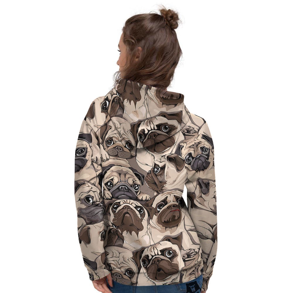 Portrait Pug Vintage Print Pattern Women's Hoodie-grizzshop