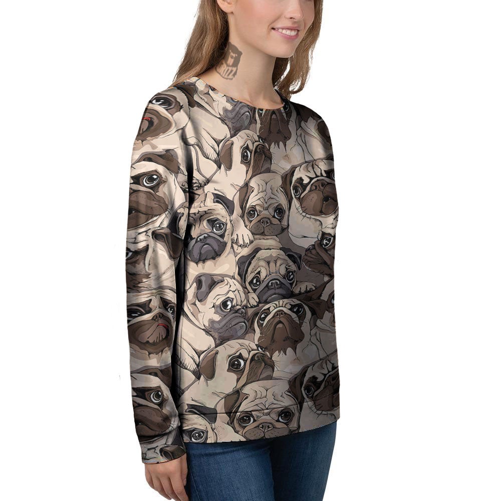 Portrait Pug Vintage Print Pattern Women's Sweatshirt-grizzshop