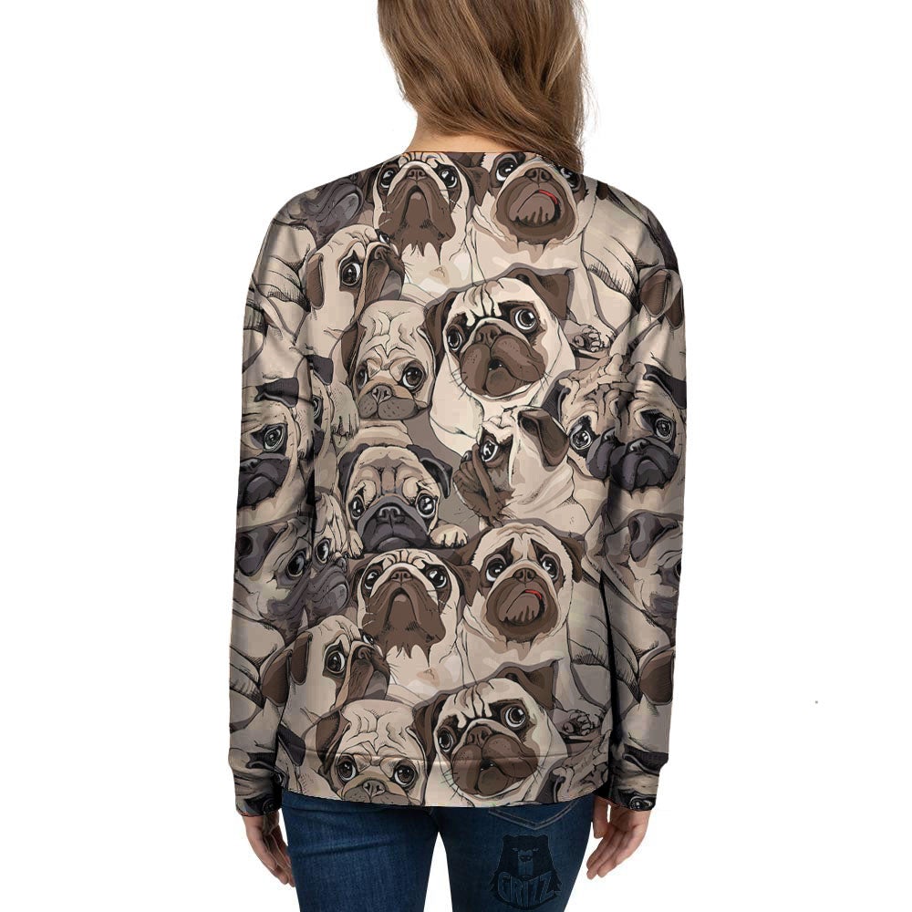 Portrait Pug Vintage Print Pattern Women's Sweatshirt-grizzshop