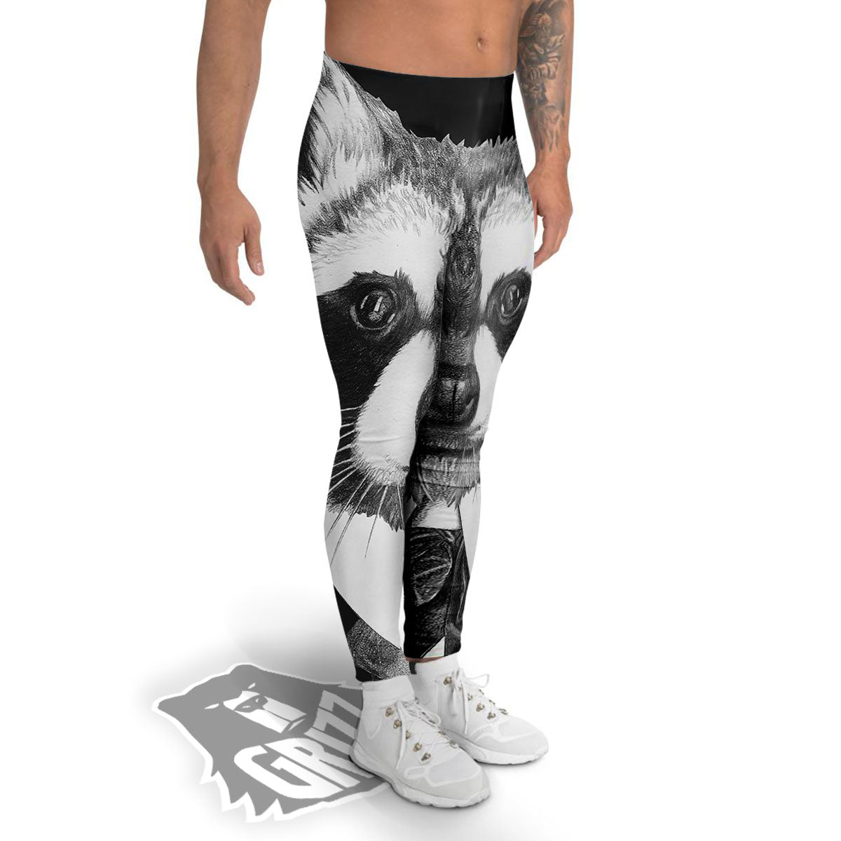 Portrait Raccoon Print Men's Leggings-grizzshop