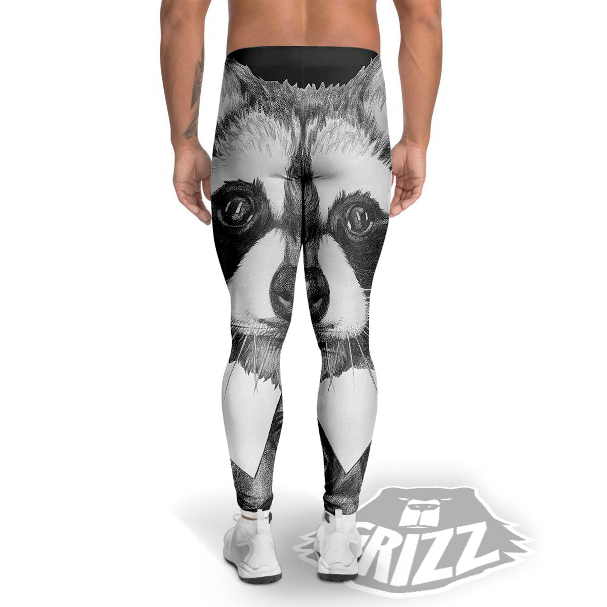 Portrait Raccoon Print Men's Leggings-grizzshop