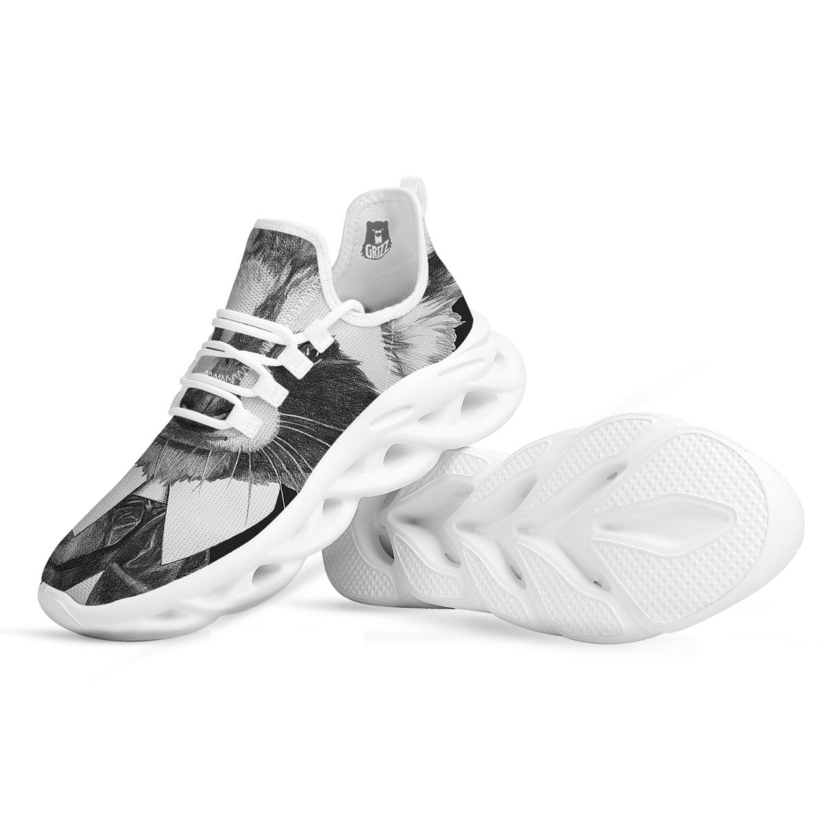 Portrait Raccoon Print White Running Shoes-grizzshop