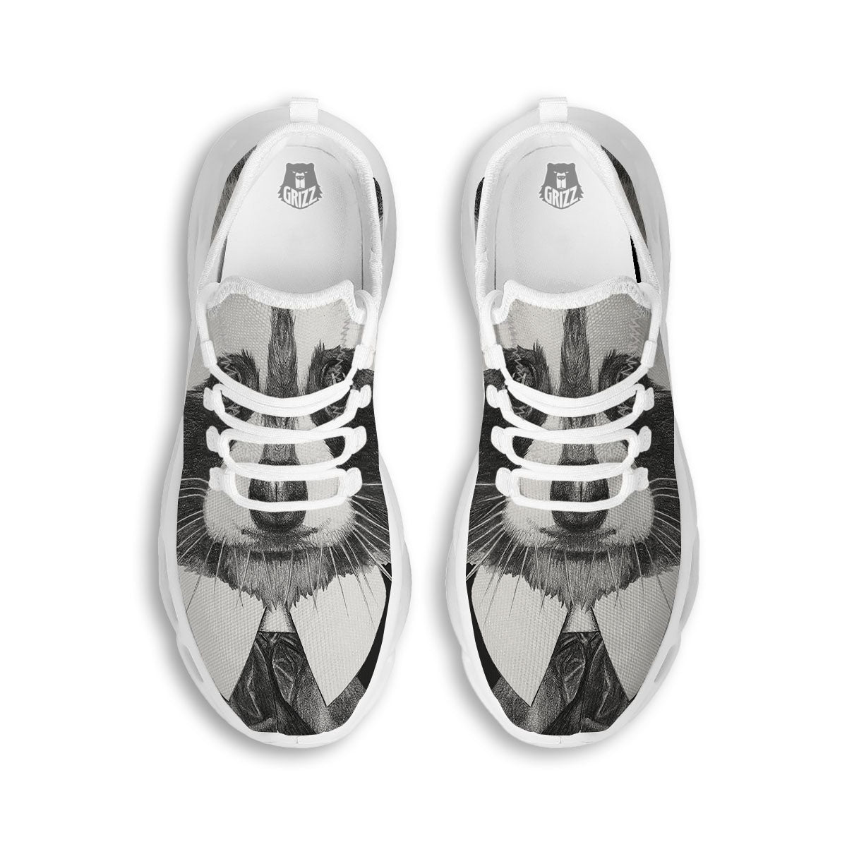 Portrait Raccoon Print White Running Shoes-grizzshop