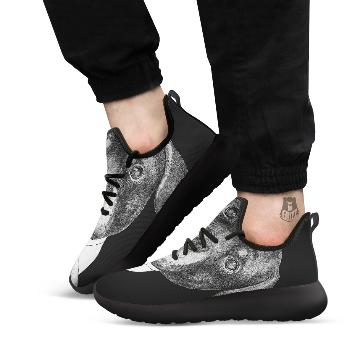 Portrait Rottweiler Vintage Print Black Athletic Shoes-grizzshop