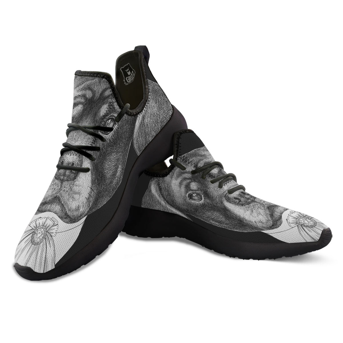 Portrait Rottweiler Vintage Print Black Athletic Shoes-grizzshop