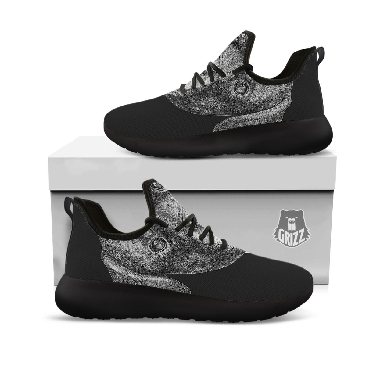 Portrait Rottweiler Vintage Print Black Athletic Shoes-grizzshop