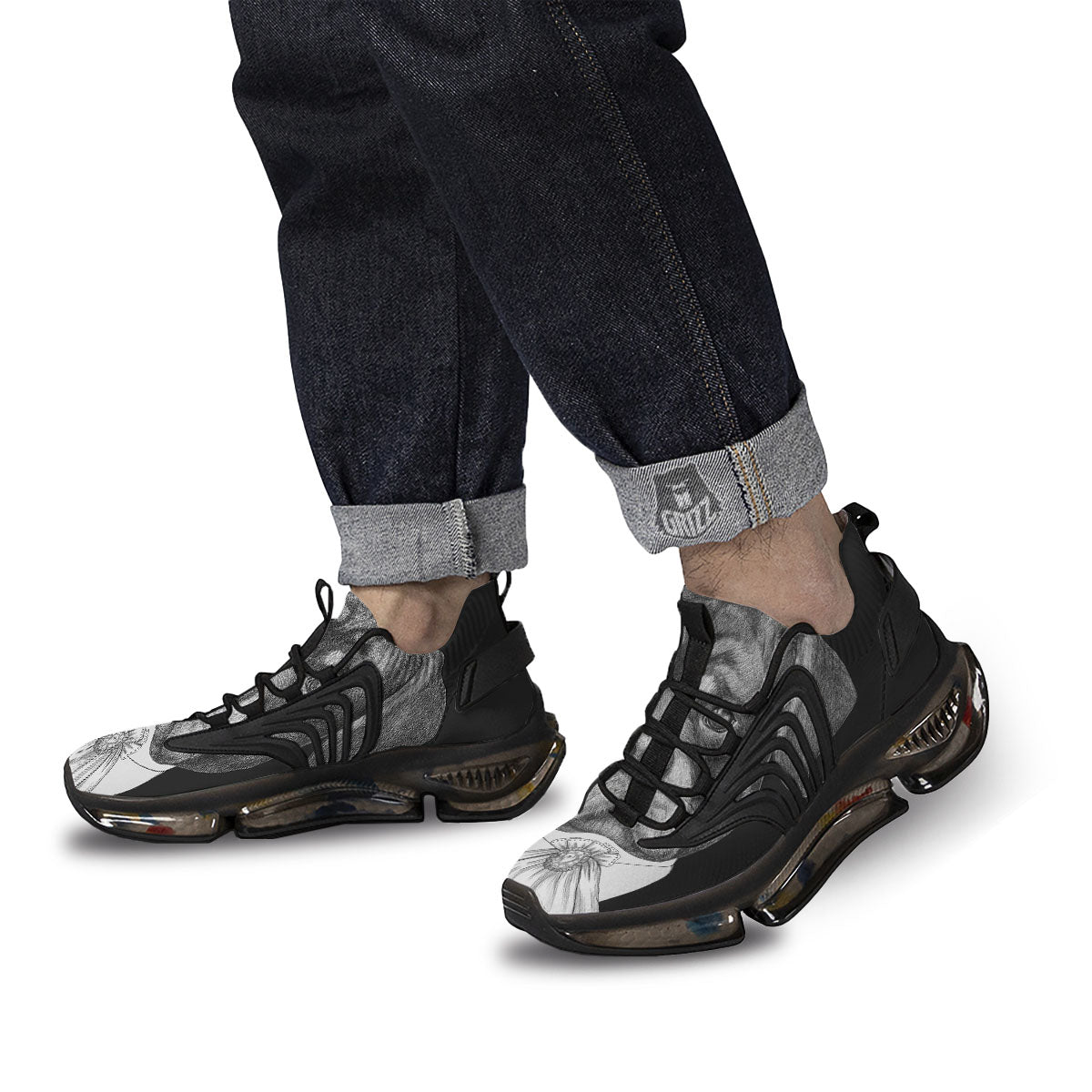 Portrait Rottweiler Vintage Print Black Gym Shoes-grizzshop