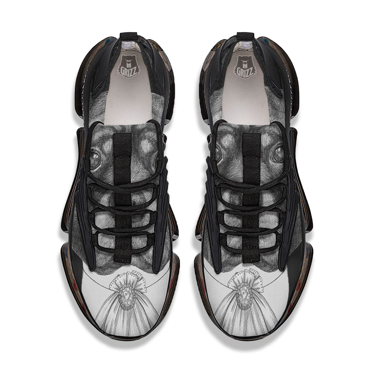 Portrait Rottweiler Vintage Print Black Gym Shoes-grizzshop