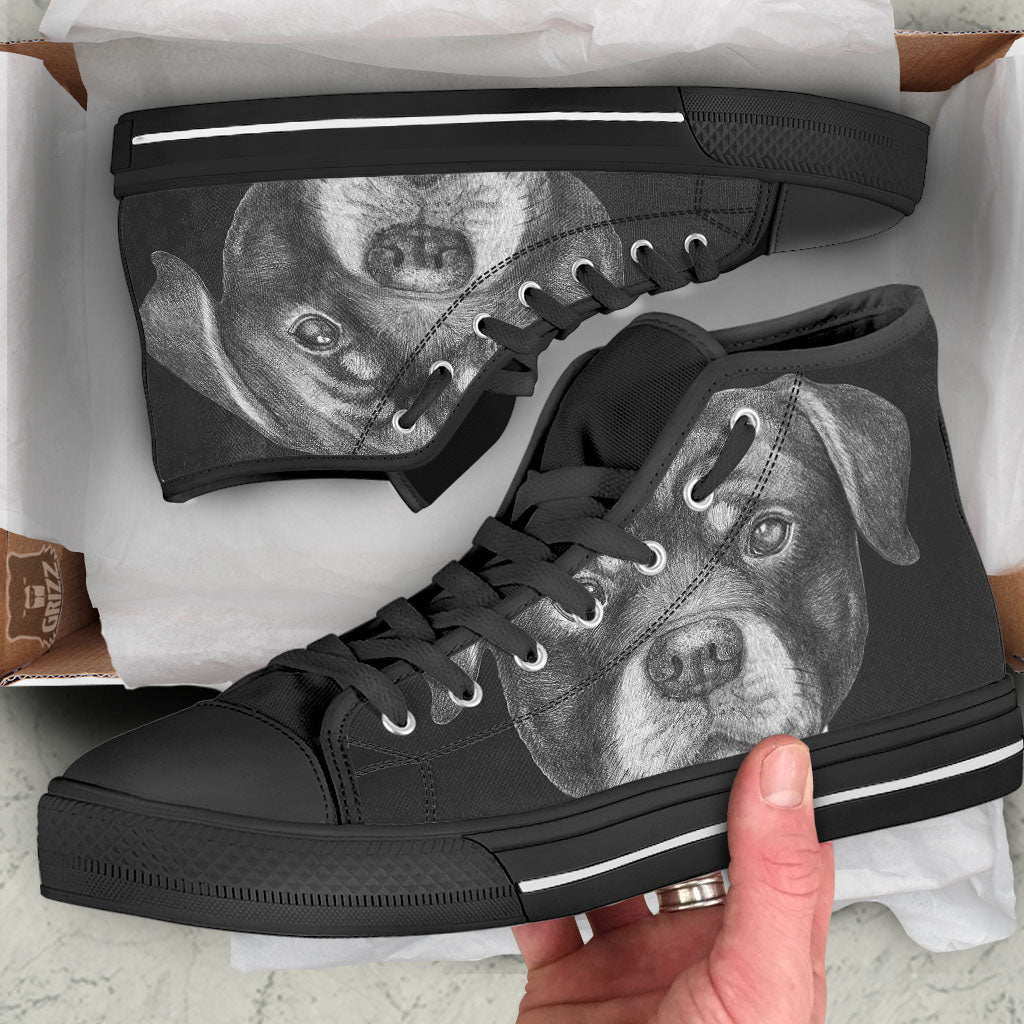 Portrait Rottweiler Vintage Print Black High Top Shoes-grizzshop