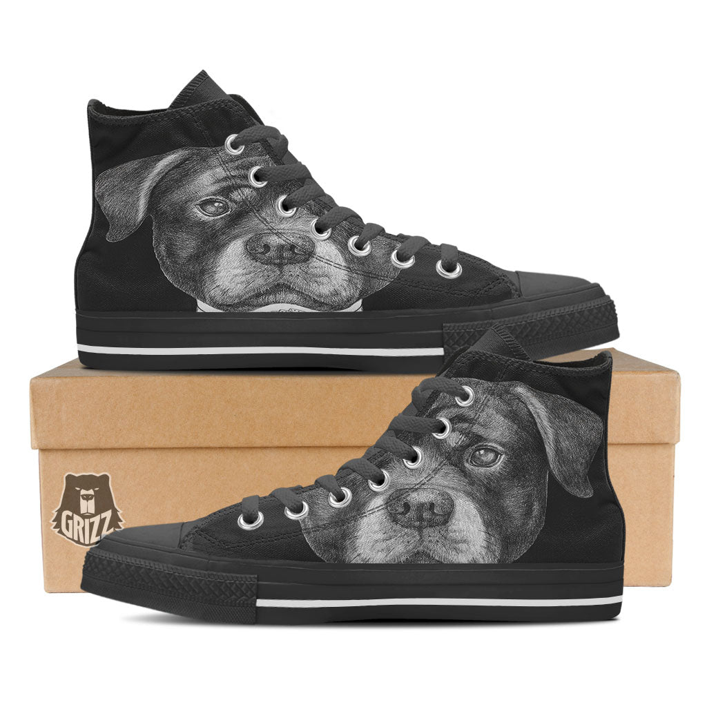 Portrait Rottweiler Vintage Print Black High Top Shoes-grizzshop