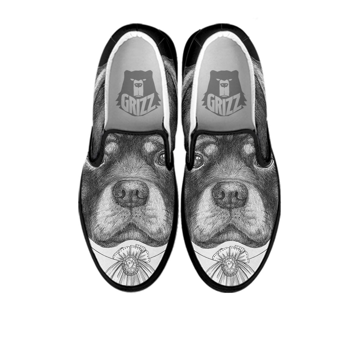 Portrait Rottweiler Vintage Print Black Slip On Shoes-grizzshop