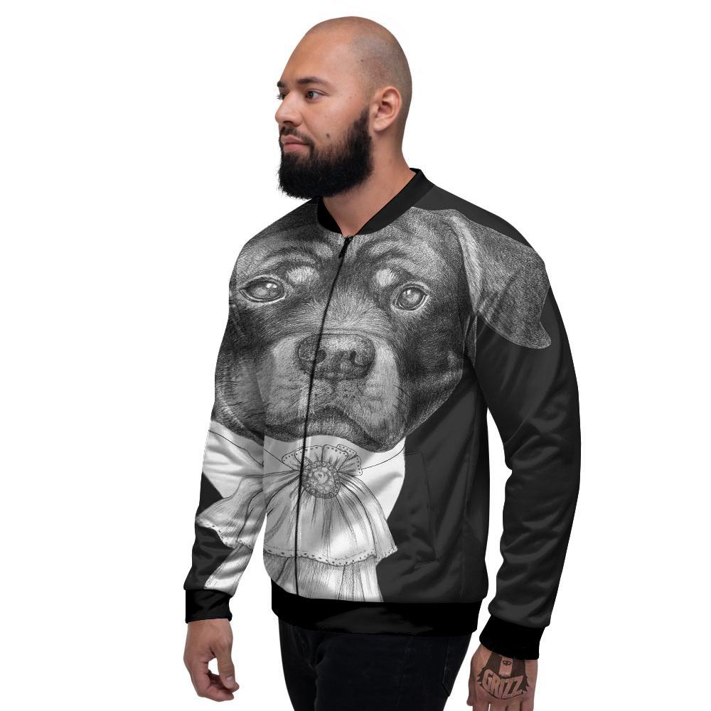 Portrait Rottweiler Vintage Print Men's Bomber Jacket-grizzshop