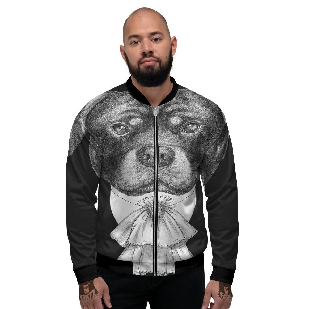 Portrait Rottweiler Vintage Print Men's Bomber Jacket-grizzshop