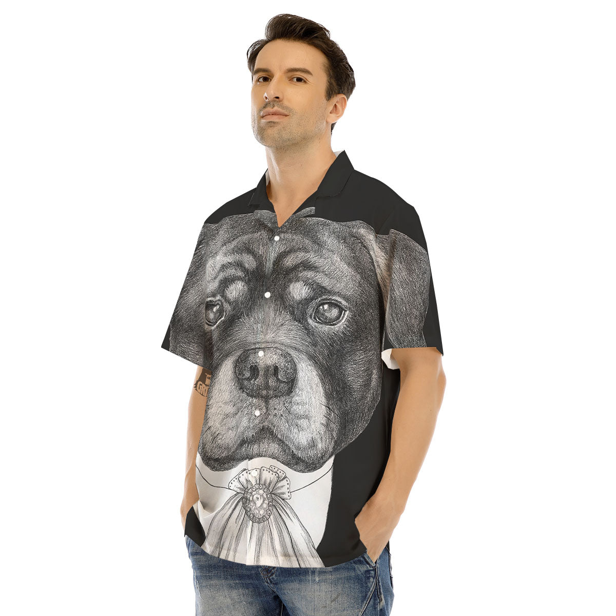 Portrait Rottweiler Vintage Print Men's Hawaiian Shirt-grizzshop