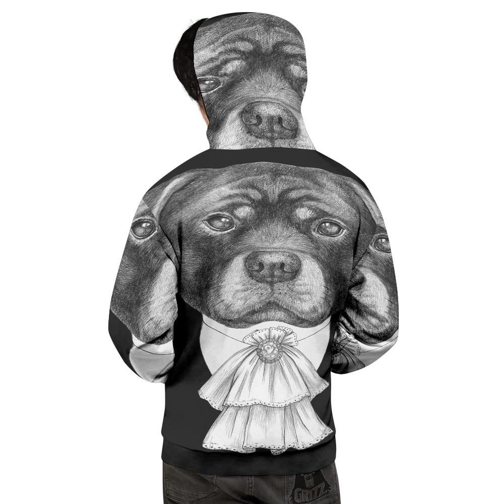 Portrait Rottweiler Vintage Print Men's Hoodie-grizzshop