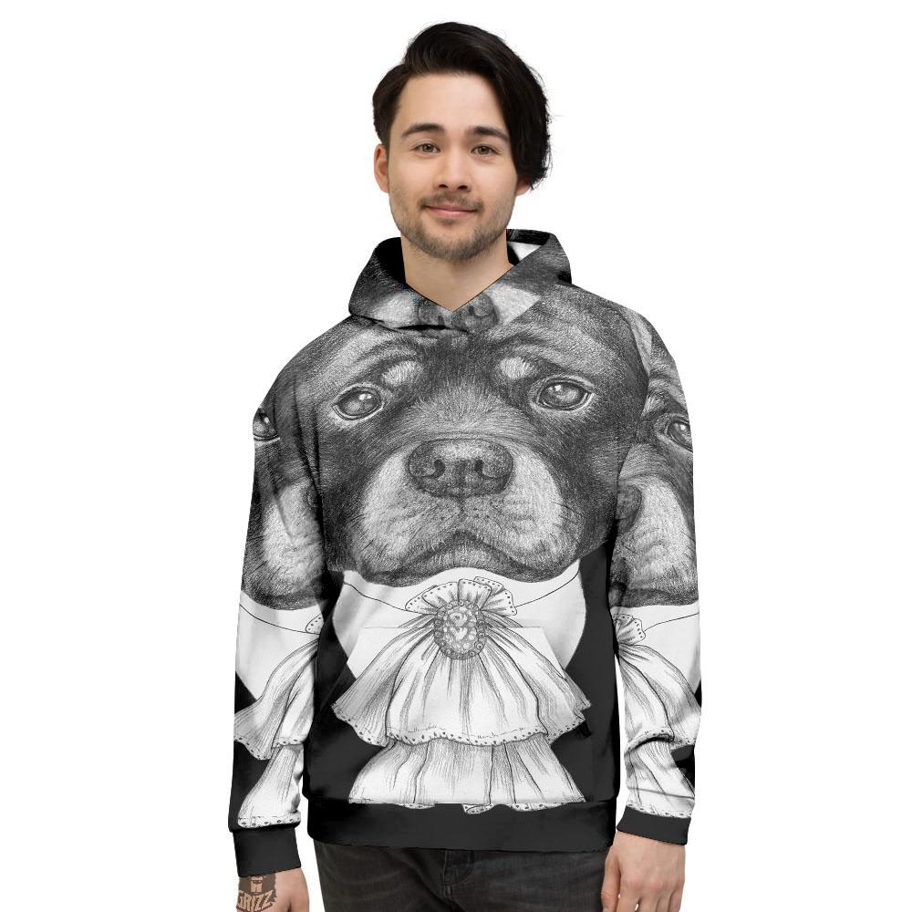 Portrait Rottweiler Vintage Print Men's Hoodie-grizzshop