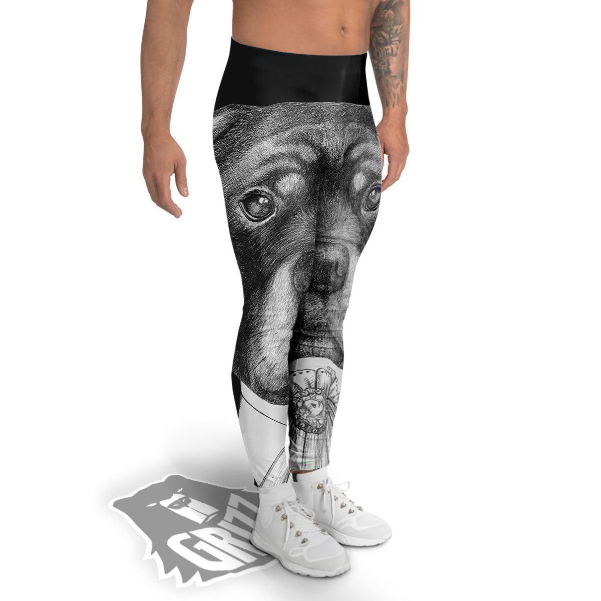 Portrait Rottweiler Vintage Print Men's Leggings-grizzshop