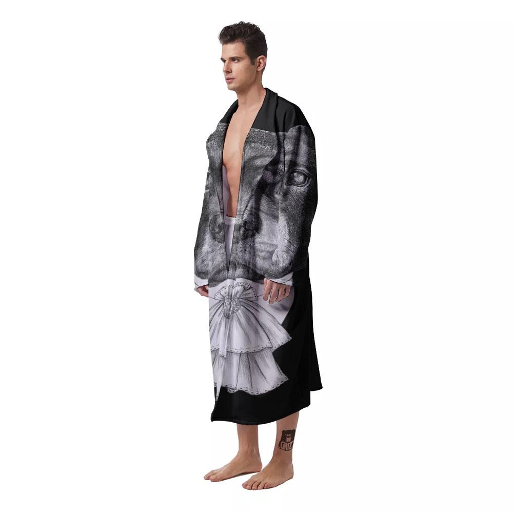 Portrait Rottweiler Vintage Print Men's Robe-grizzshop