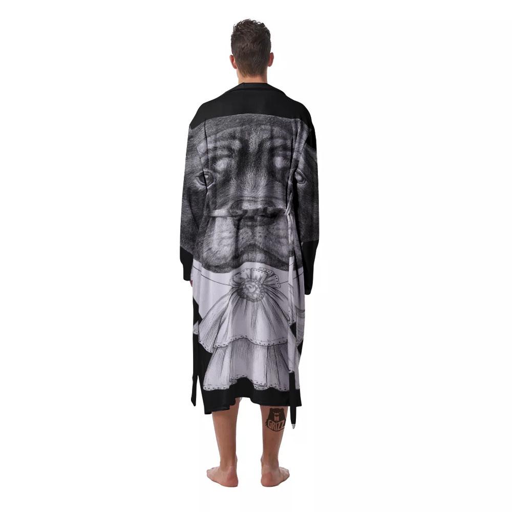 Portrait Rottweiler Vintage Print Men's Robe-grizzshop