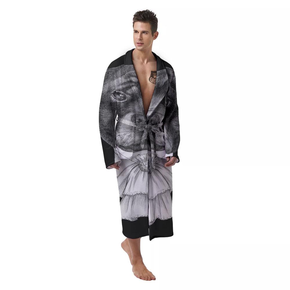 Portrait Rottweiler Vintage Print Men's Robe-grizzshop