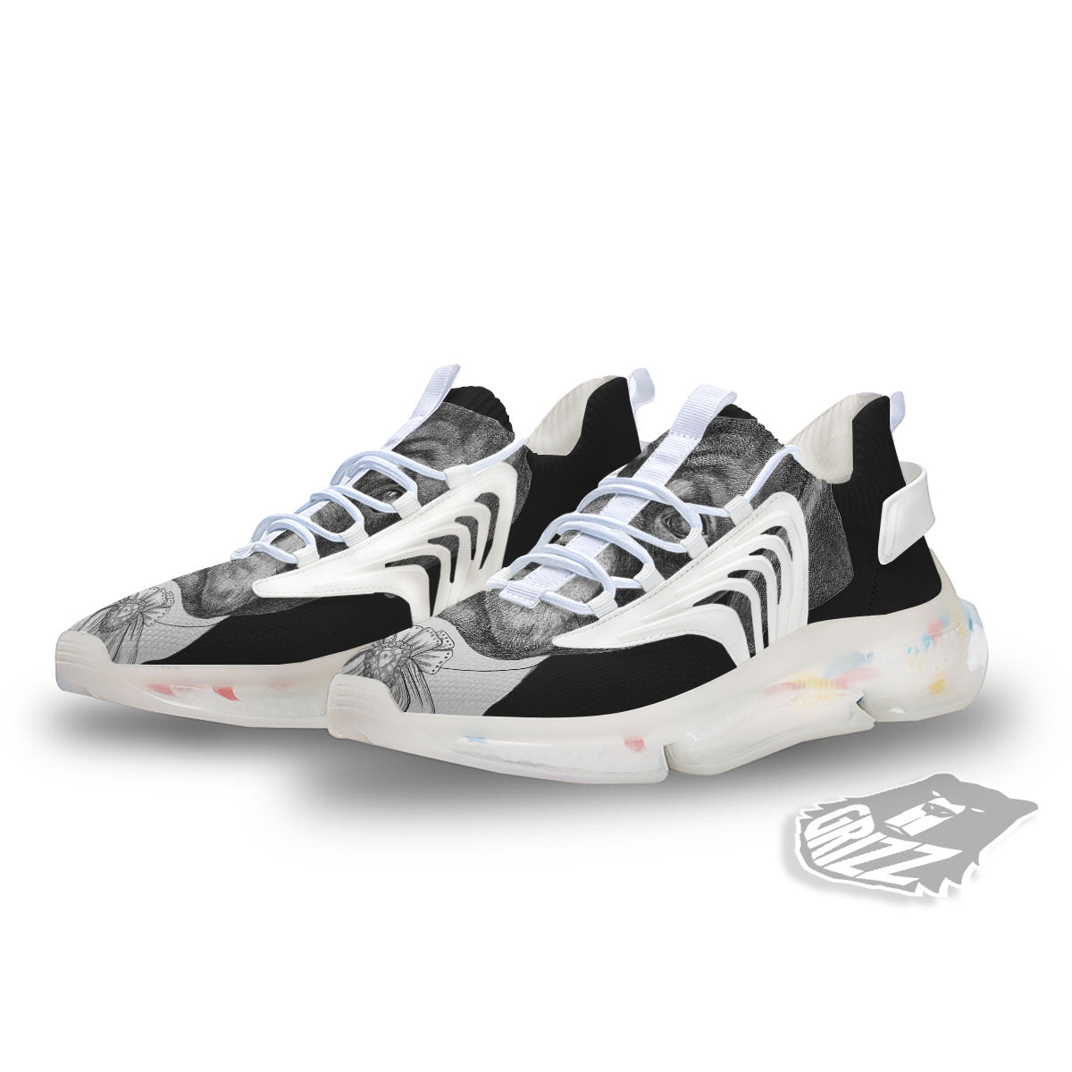 Portrait Rottweiler Vintage Print White Gym Shoes-grizzshop