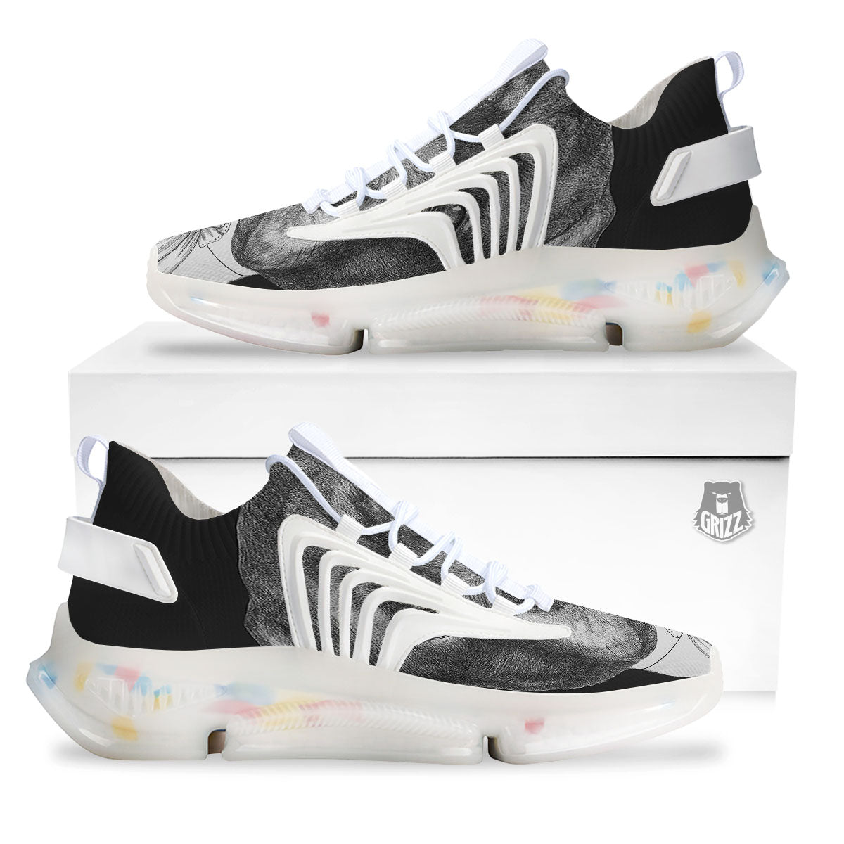Portrait Rottweiler Vintage Print White Gym Shoes-grizzshop