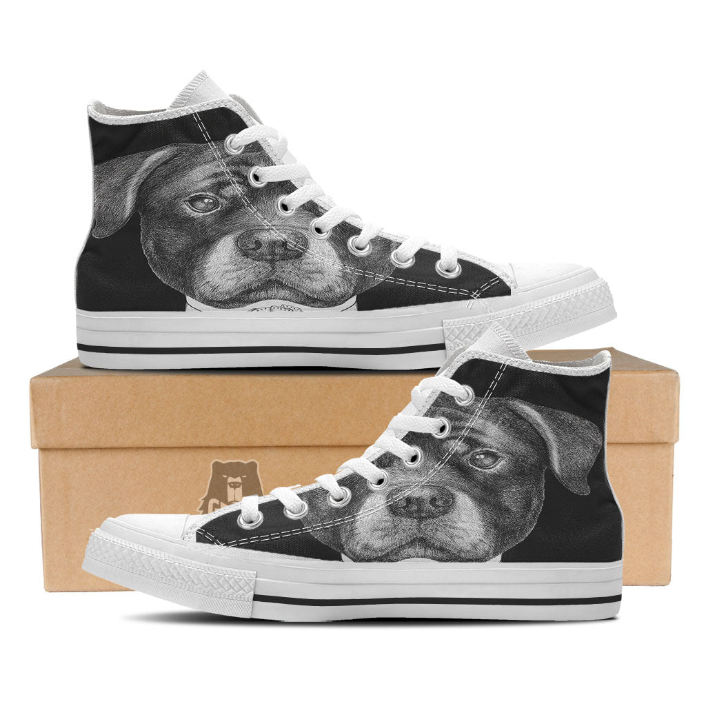 Portrait Rottweiler Vintage Print White High Top Shoes-grizzshop