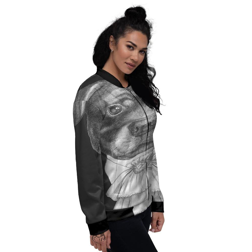 Portrait Rottweiler Vintage Print Women's Bomber Jacket-grizzshop