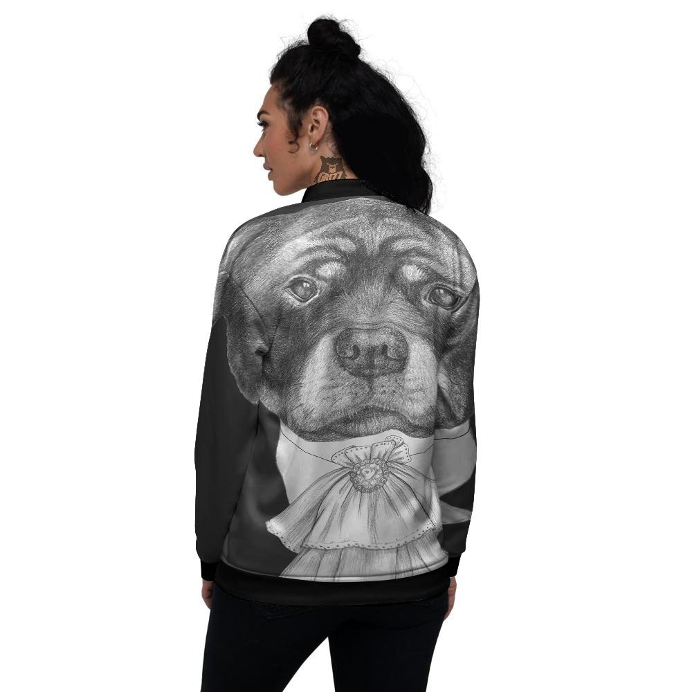 Portrait Rottweiler Vintage Print Women's Bomber Jacket-grizzshop