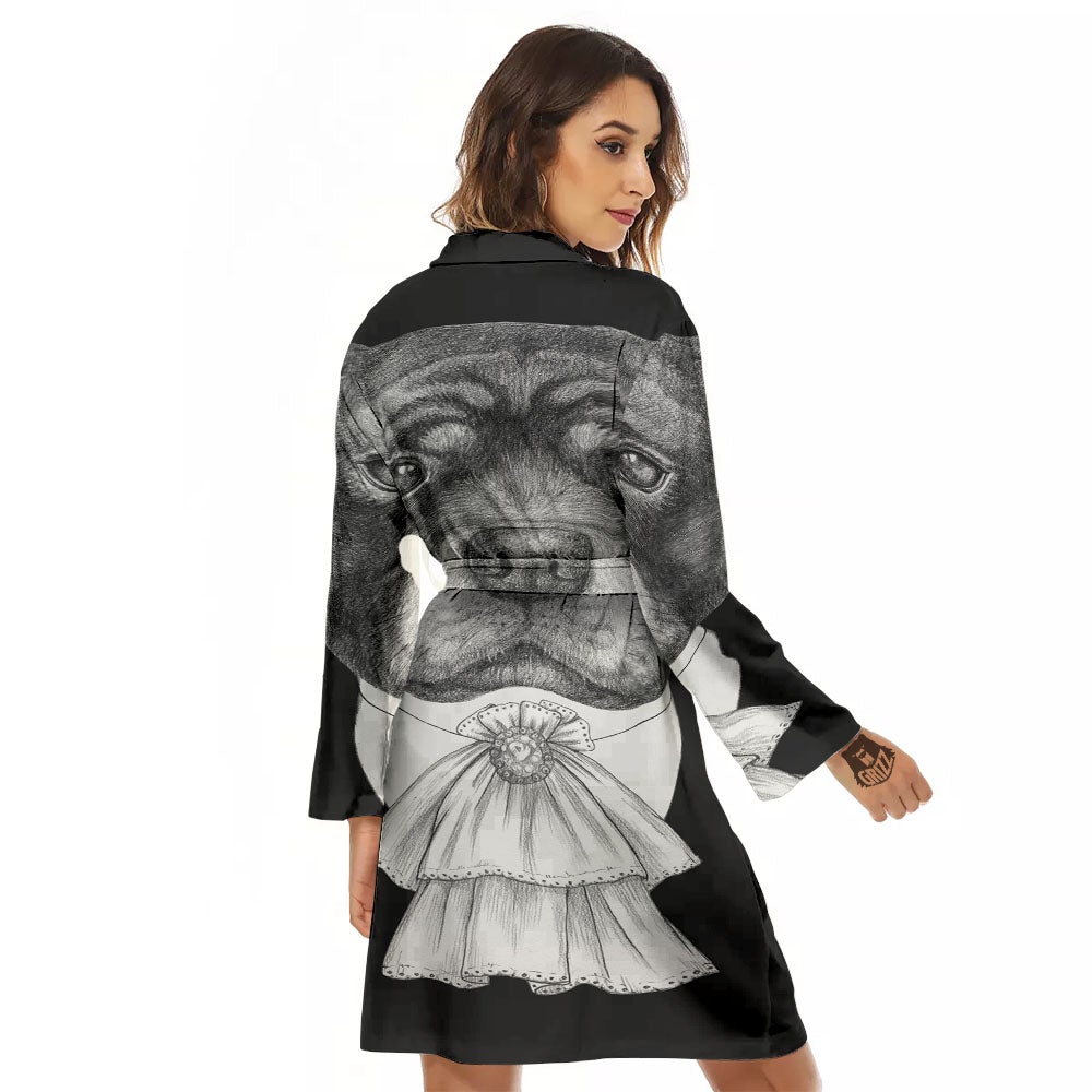 Portrait Rottweiler Vintage Print Women's Robe-grizzshop