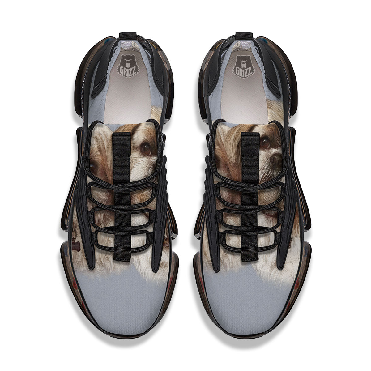 Portrait Shih Tzu Print Black Gym Shoes-grizzshop