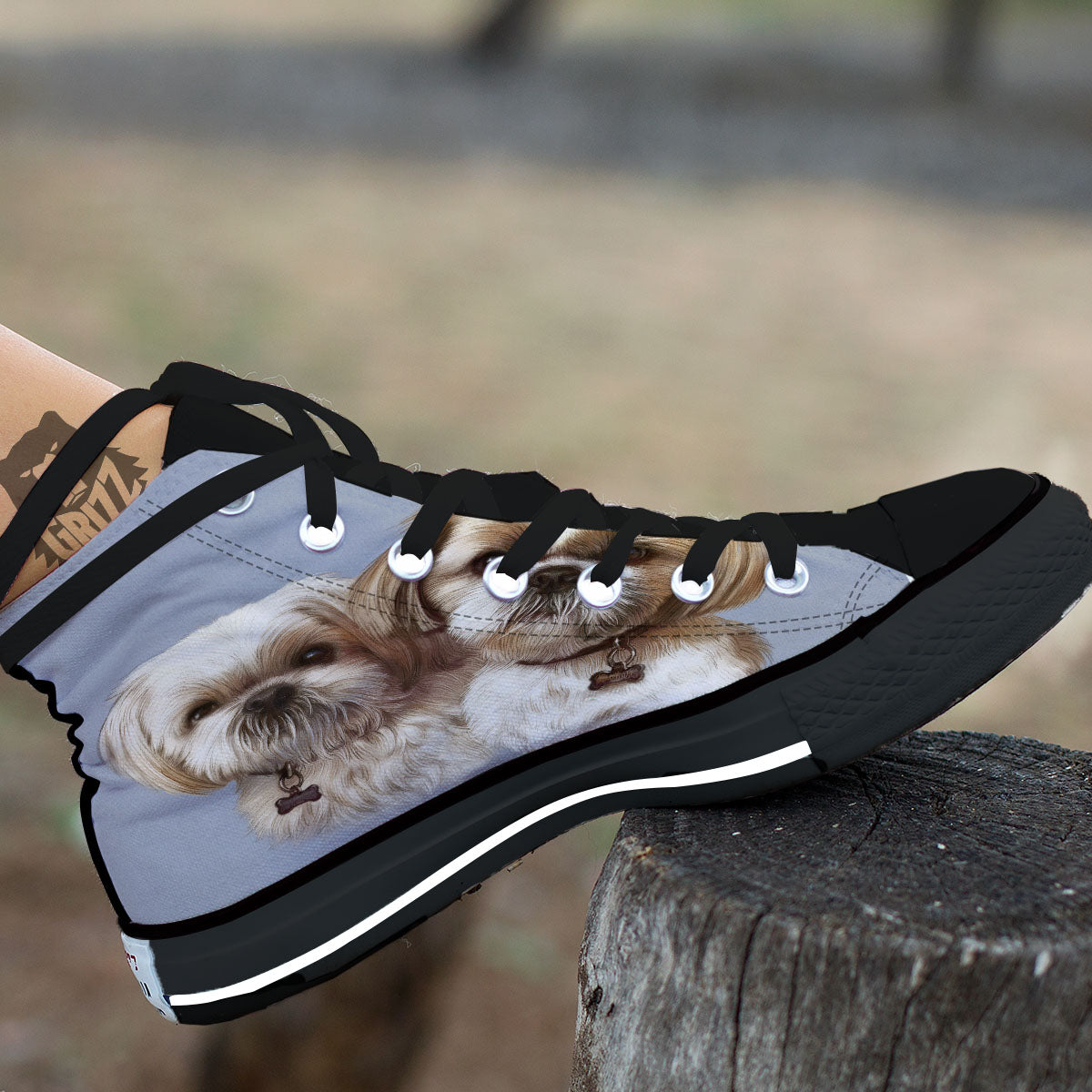 Portrait Shih Tzu Print Black High Top Shoes-grizzshop