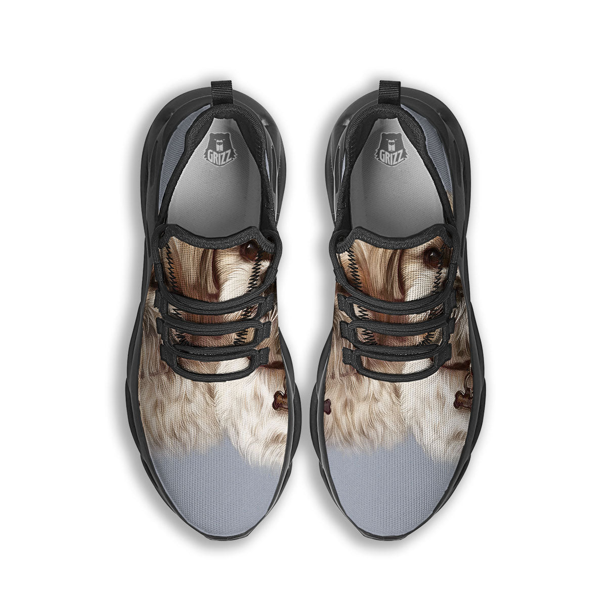 Portrait Shih Tzu Print Black Running Shoes-grizzshop