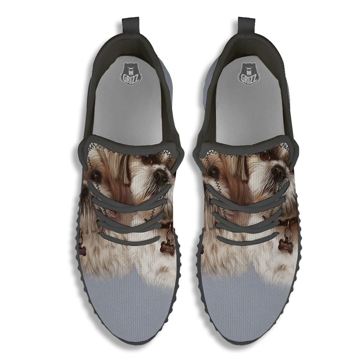 Portrait Shih Tzu Print Black Walking Shoes-grizzshop