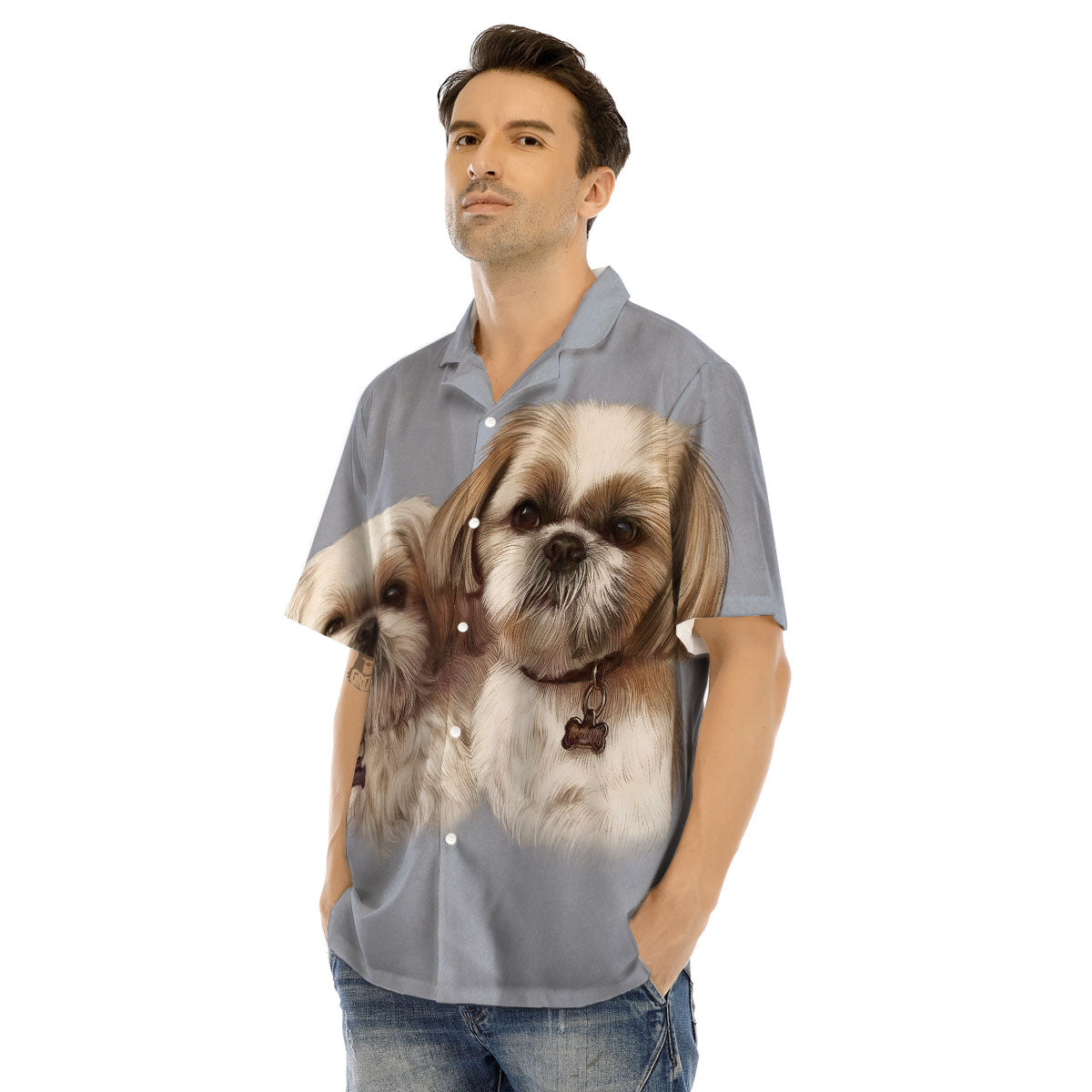 Portrait Shih Tzu Print Men's Hawaiian Shirt-grizzshop