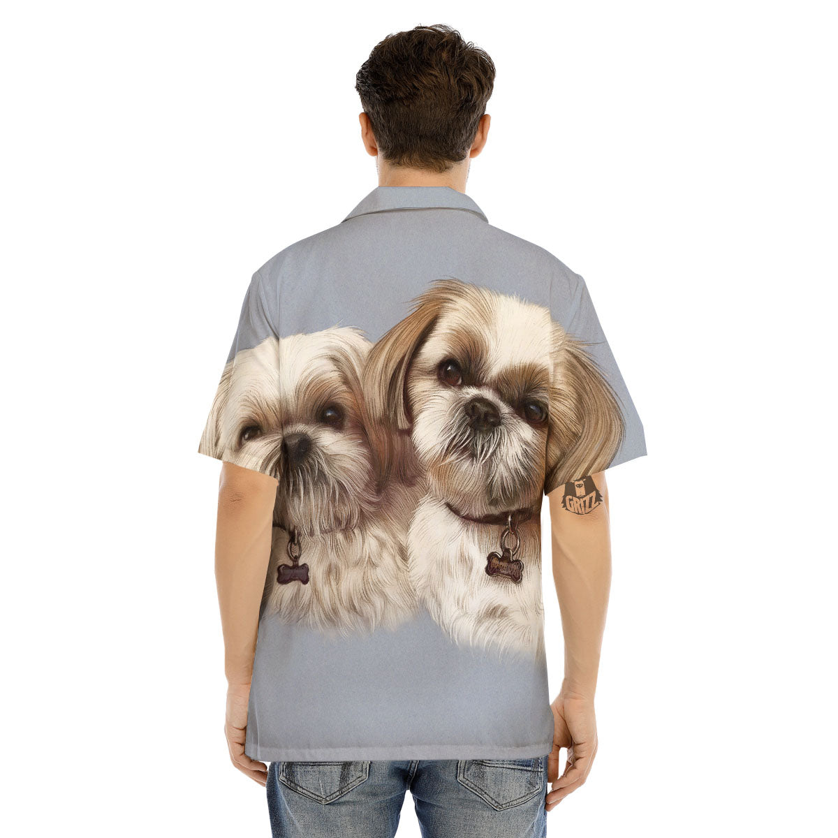 Portrait Shih Tzu Print Men's Hawaiian Shirt-grizzshop