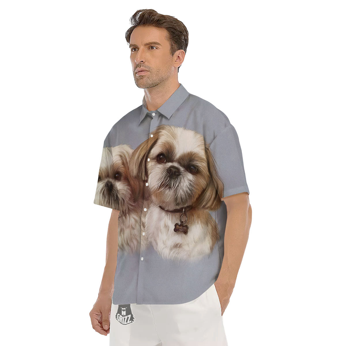 Portrait Shih Tzu Print Men's Short Sleeve Shirts-grizzshop